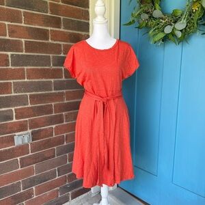 Toad&Co Orange Cotton Short Dolman Sleeve Faux Wrap Tie Waist A-Line Dress M